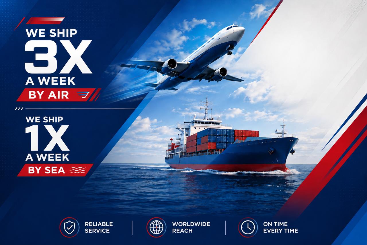 McKoys ships 3 times a week by air and once a week by sea, reliable service, worldwide reach, on time every time